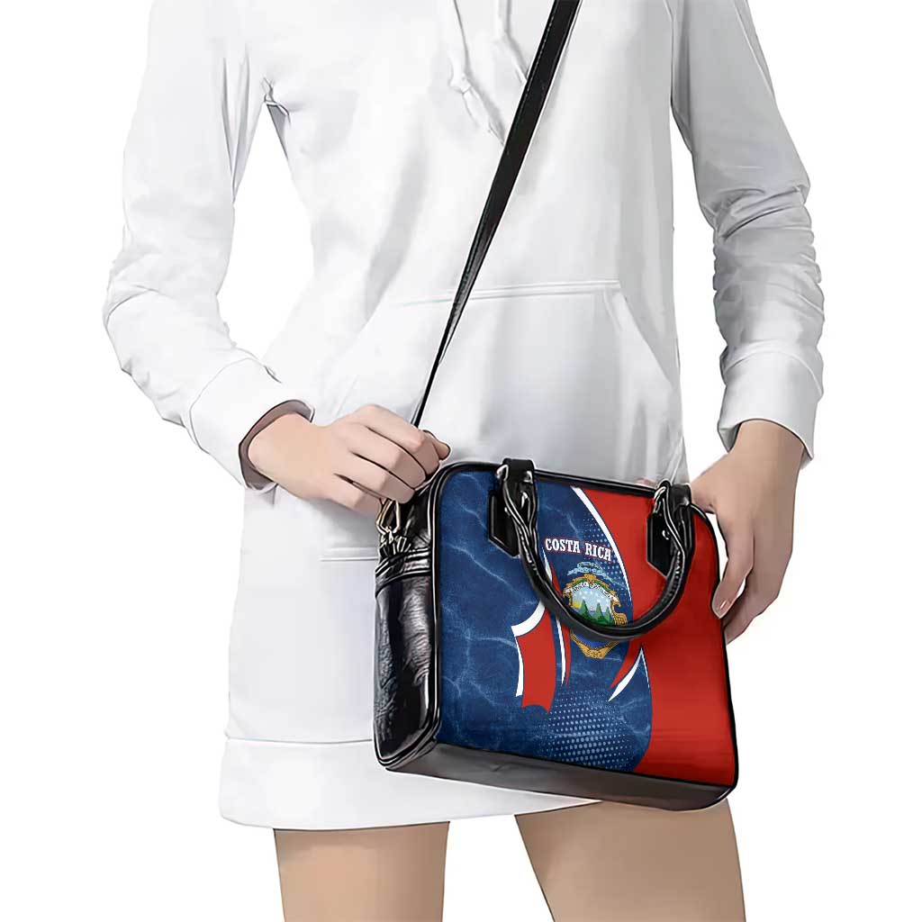 Costa Rica Orchid Shoulder Handbag Red and Blue with National Emblem and Purple Flower Design TS04