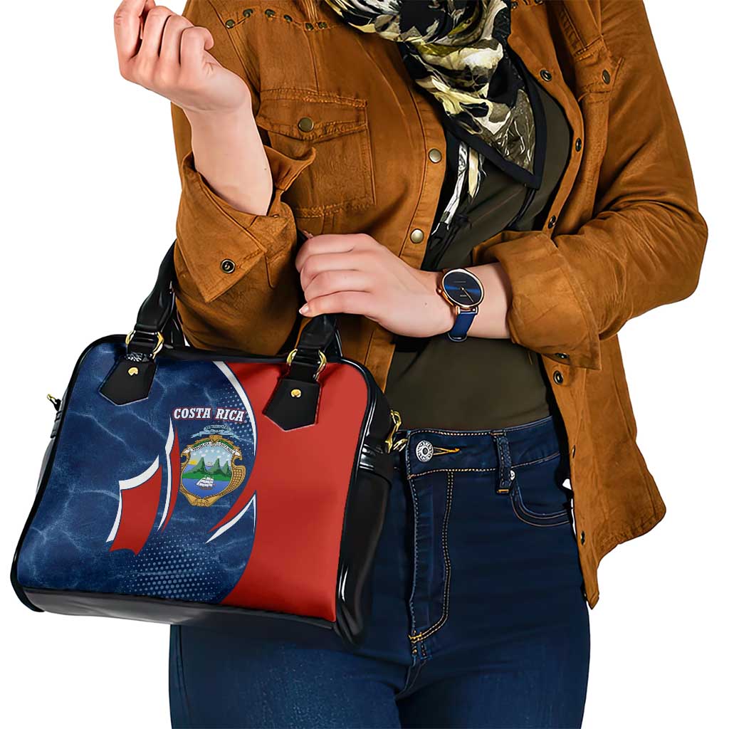 Costa Rica Orchid Shoulder Handbag Red and Blue with National Emblem and Purple Flower Design TS04