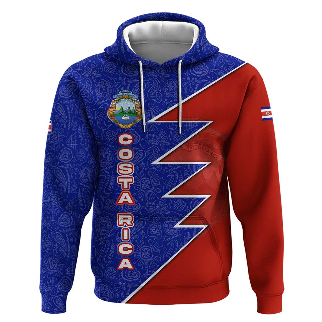 Costa Rica Toucan Hoodie Red and Blue with National Seal and Tropical Bird Graphic TS04