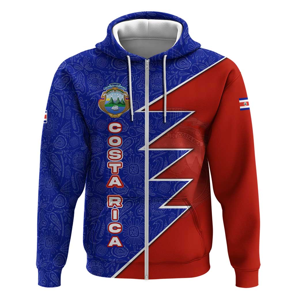 Costa Rica Toucan Hoodie Red and Blue with National Seal and Tropical Bird Graphic TS04