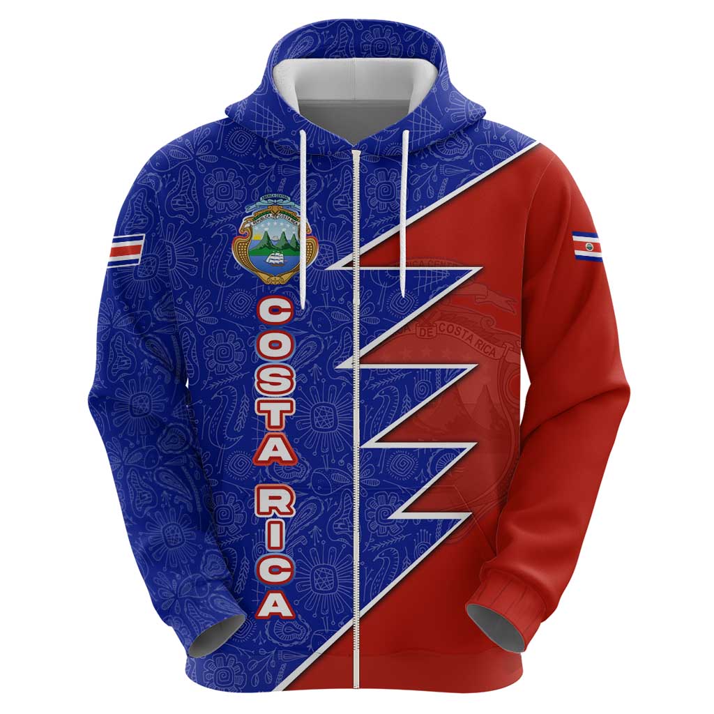 Costa Rica Toucan Hoodie Red and Blue with National Seal and Tropical Bird Graphic TS04