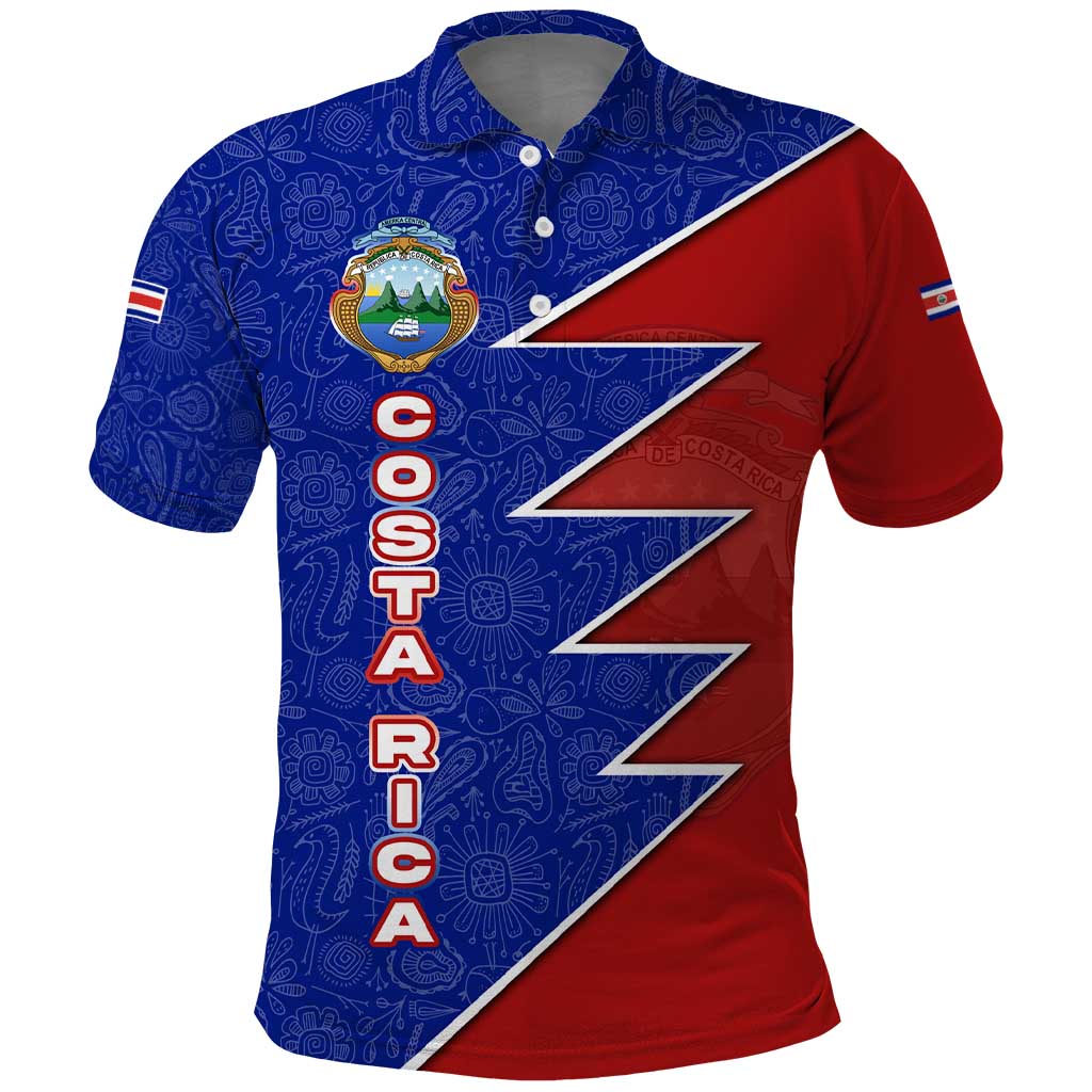 Costa Rica Toucan Polo Shirt Red and Blue with National Seal and Tropical Bird Graphic TS04