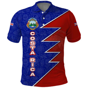 Costa Rica Toucan Polo Shirt Red and Blue with National Seal and Tropical Bird Graphic TS04