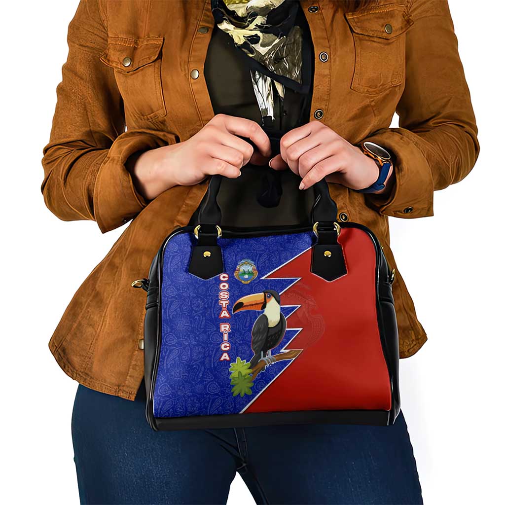 Costa Rica Toucan Shoulder Handbag Red and Blue with National Seal and Tropical Bird Graphic TS04