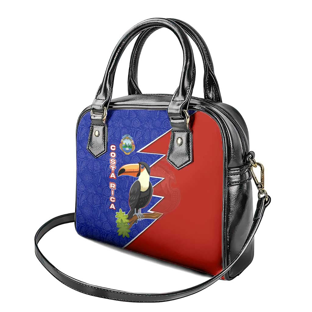 Costa Rica Toucan Shoulder Handbag Red and Blue with National Seal and Tropical Bird Graphic TS04