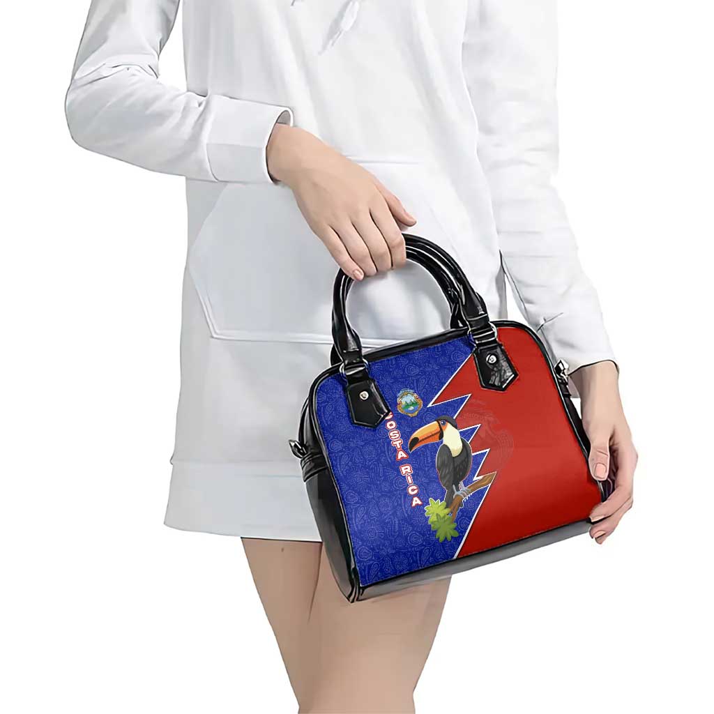 Costa Rica Toucan Shoulder Handbag Red and Blue with National Seal and Tropical Bird Graphic TS04