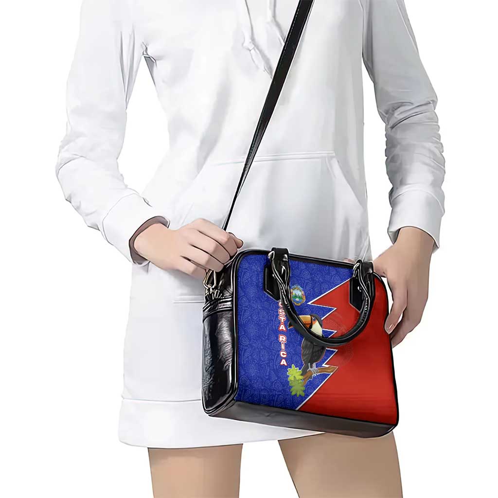 Costa Rica Toucan Shoulder Handbag Red and Blue with National Seal and Tropical Bird Graphic TS04