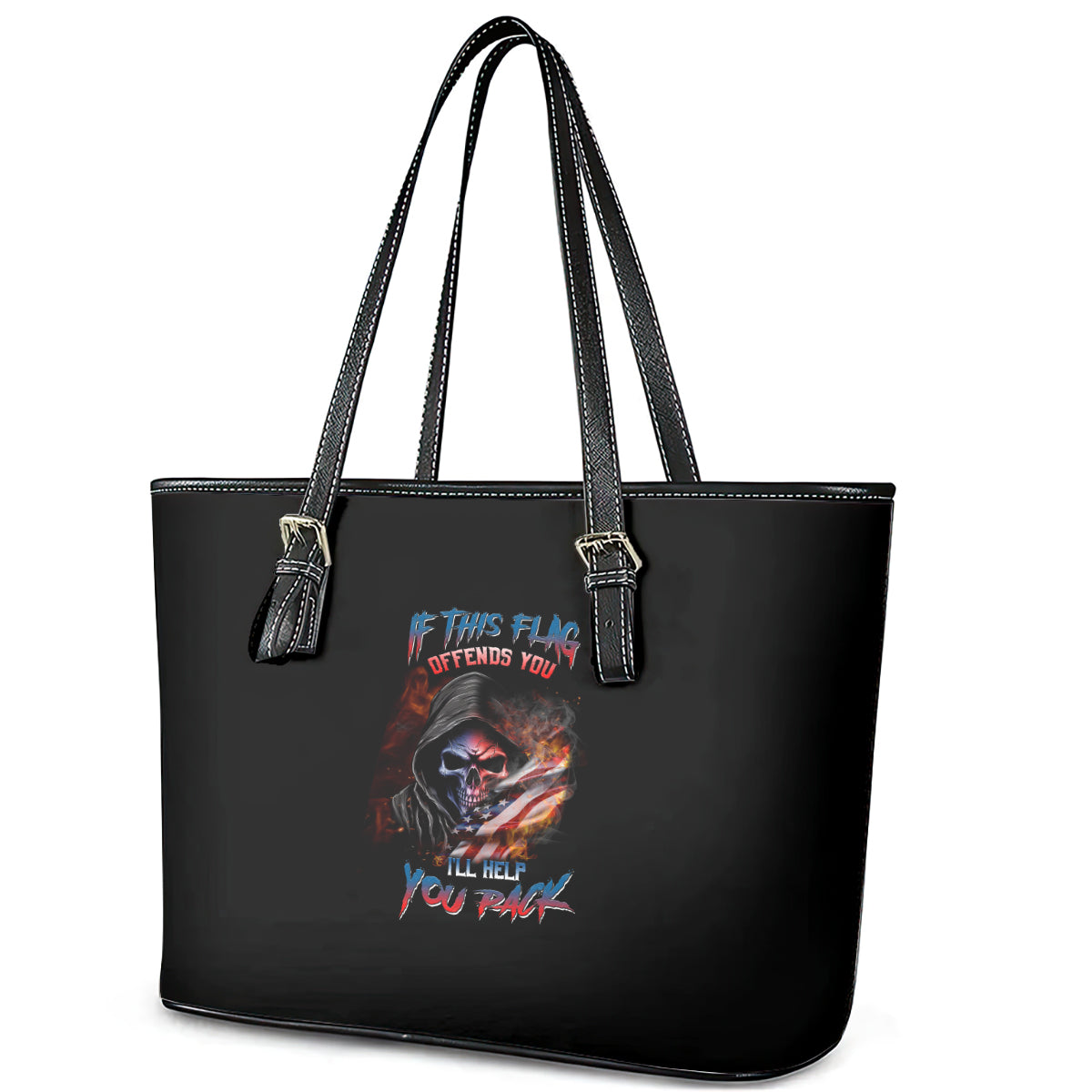 If This Flag Offends You I'll Help You Pack Skull Leather Tote Bag TS04