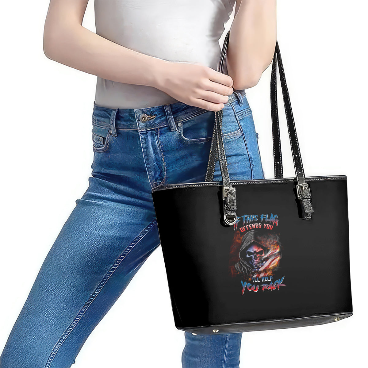 If This Flag Offends You I'll Help You Pack Skull Leather Tote Bag TS04
