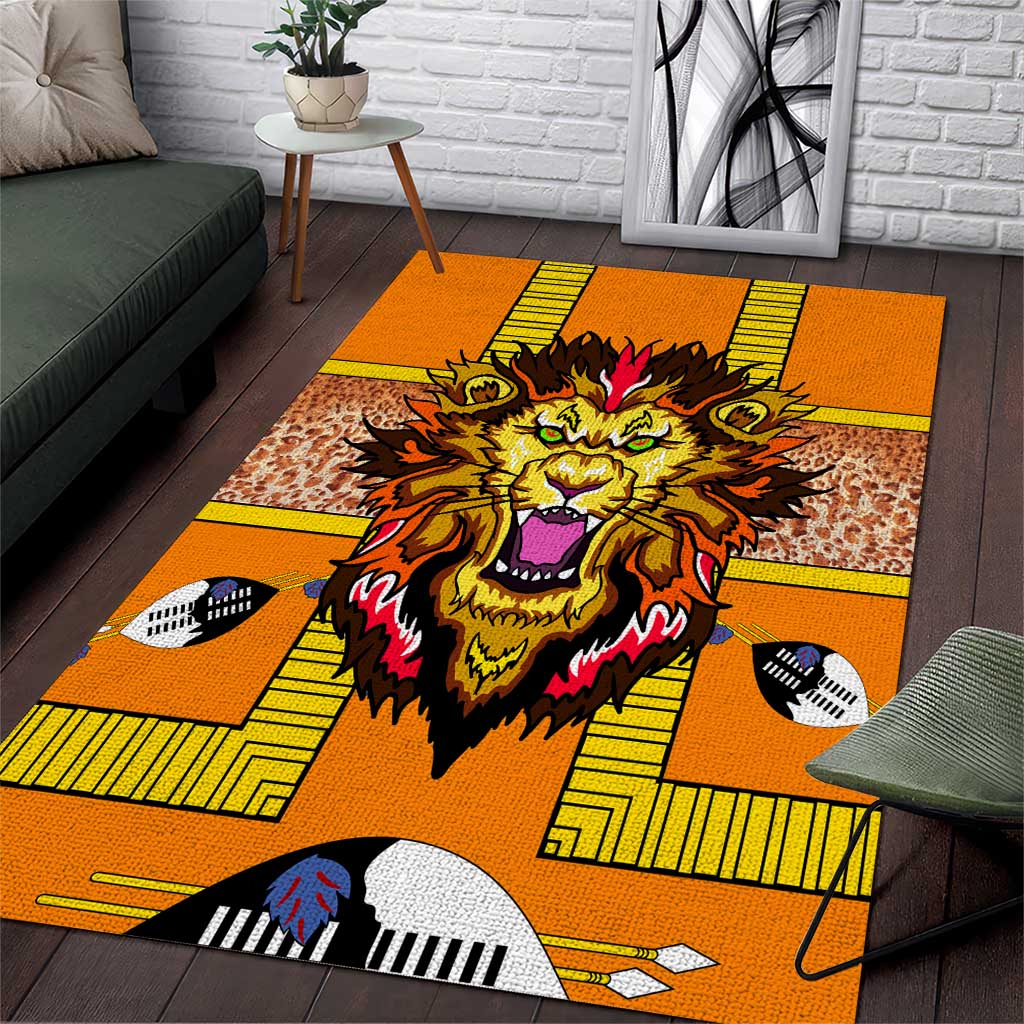 Swaziland Eswatini Area Rug Lion Shield and Leopard Print Tribal Design TS04