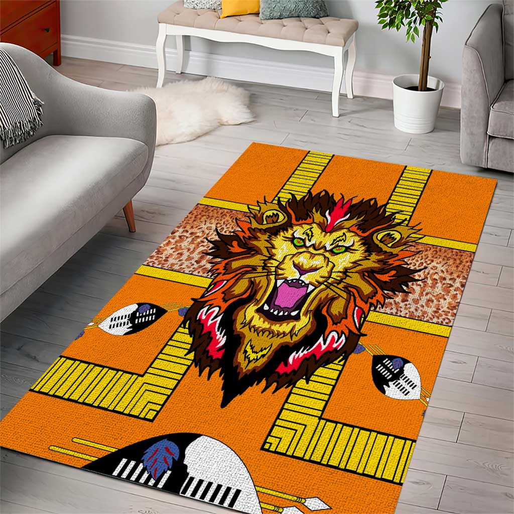 Swaziland Eswatini Area Rug Lion Shield and Leopard Print Tribal Design TS04