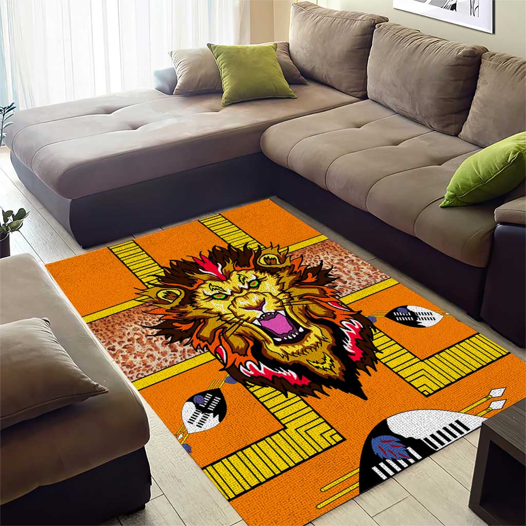 Swaziland Eswatini Area Rug Lion Shield and Leopard Print Tribal Design TS04