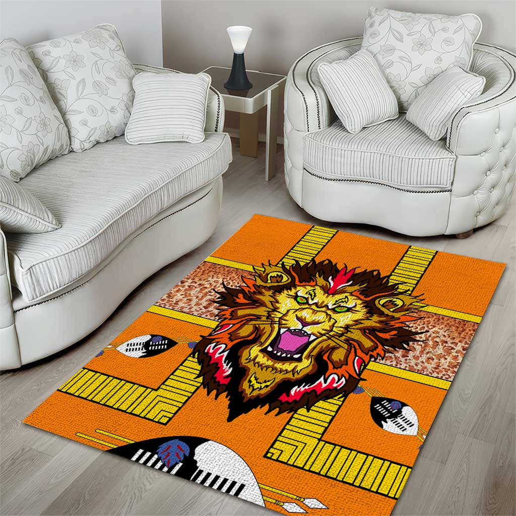 Swaziland Eswatini Area Rug Lion Shield and Leopard Print Tribal Design TS04