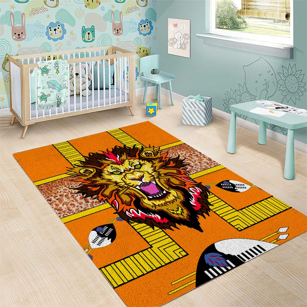 Swaziland Eswatini Area Rug Lion Shield and Leopard Print Tribal Design TS04