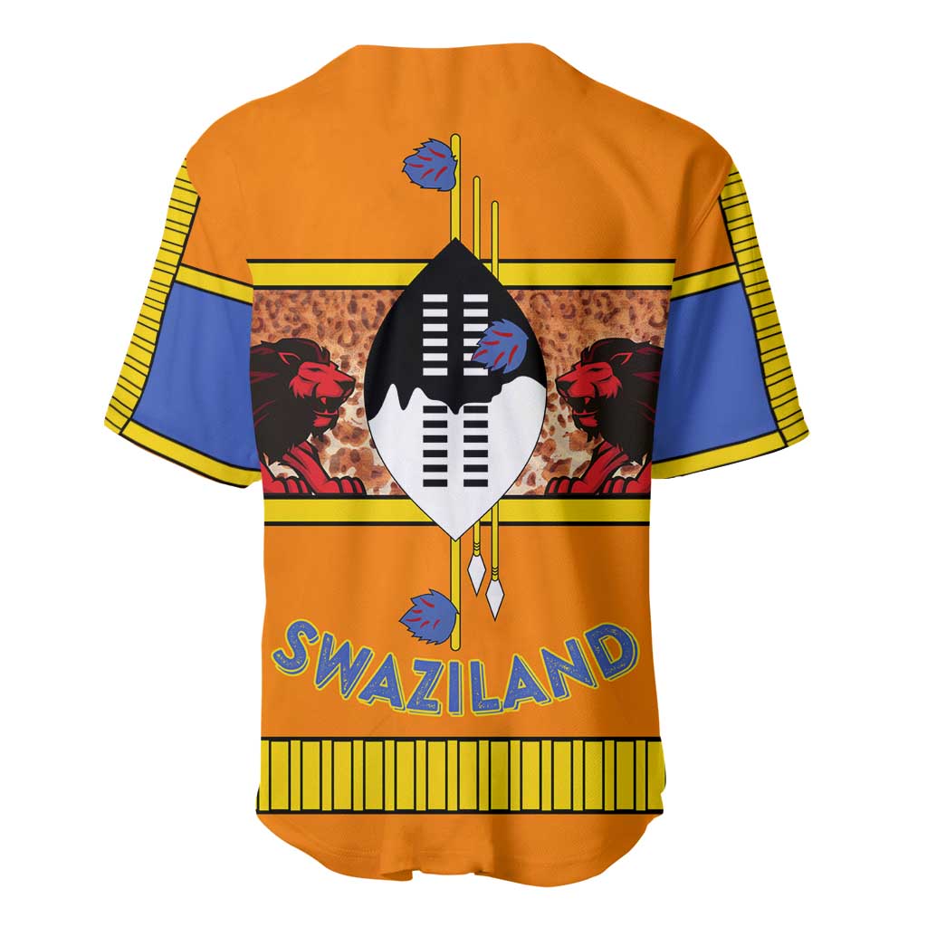 Swaziland Eswatini Baseball Jersey Lion Shield and Leopard Print Tribal Design TS04