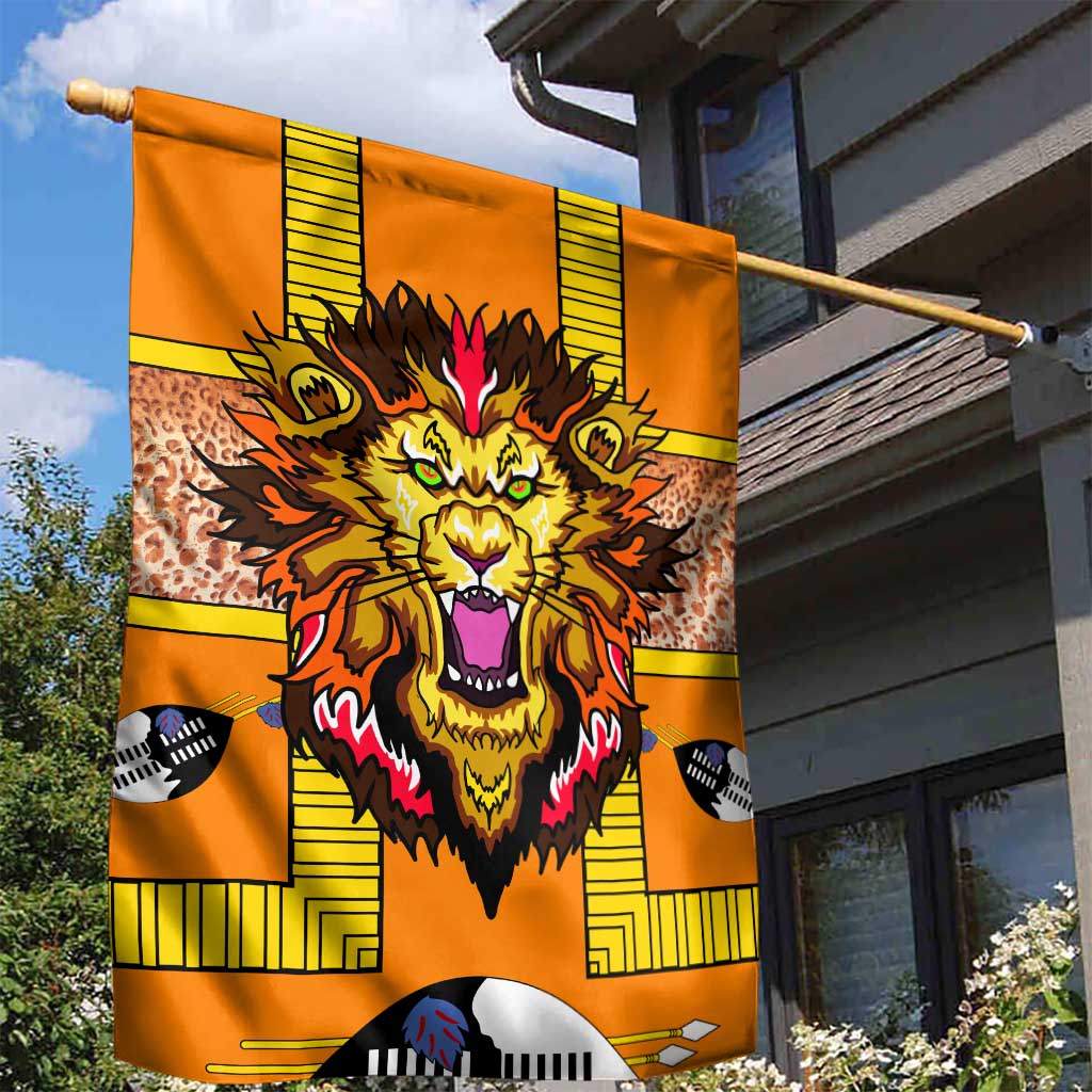 Swaziland Eswatini Garden Flag Lion Shield and Leopard Print Tribal Design TS04