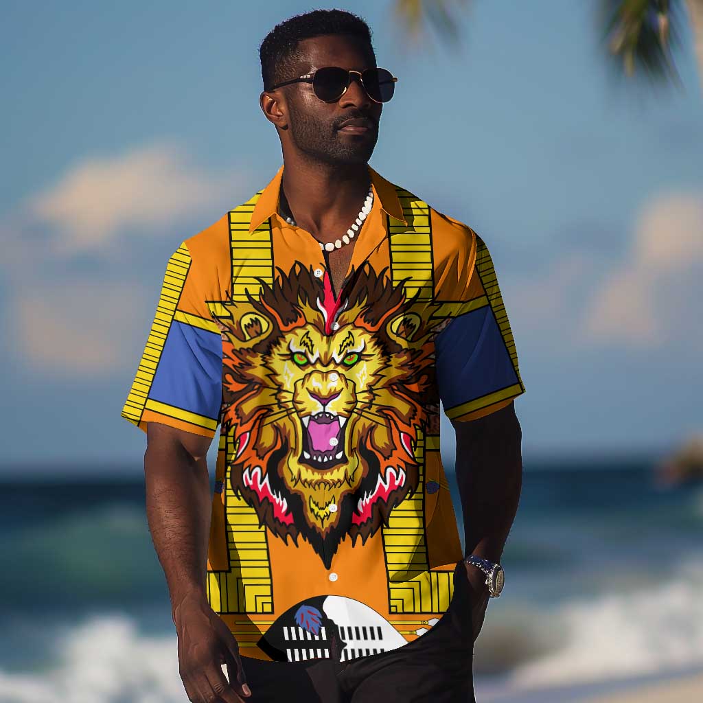 Swaziland Eswatini Hawaiian Shirt Lion Shield and Leopard Print Tribal Design TS04