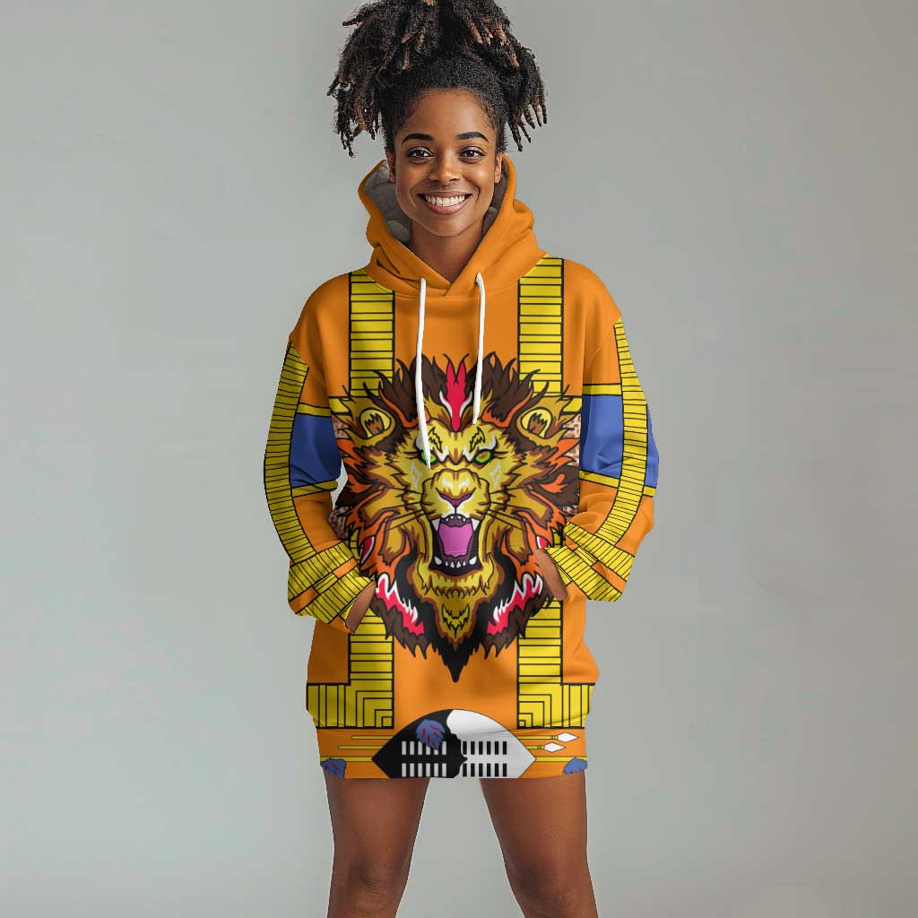 Swaziland Eswatini Hoodie Dress Lion Shield and Leopard Print Tribal Design TS04