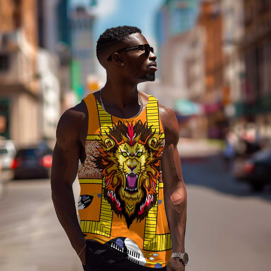 Swaziland Eswatini Men Tank Top Lion Shield and Leopard Print Tribal Design TS04