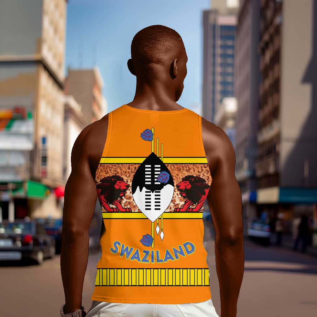 Swaziland Eswatini Men Tank Top Lion Shield and Leopard Print Tribal Design TS04