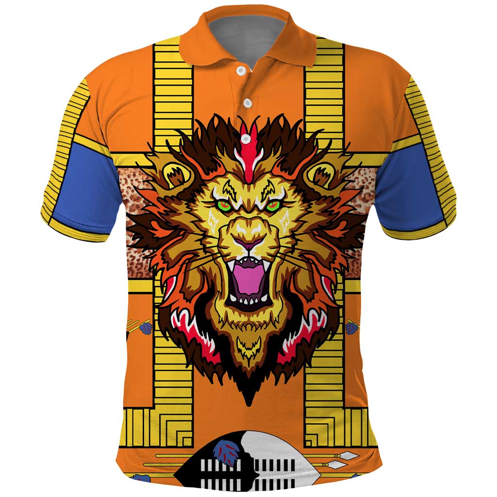 Swaziland Polo Shirt Lion Shield and Leopard Print Tribal Design TS04
