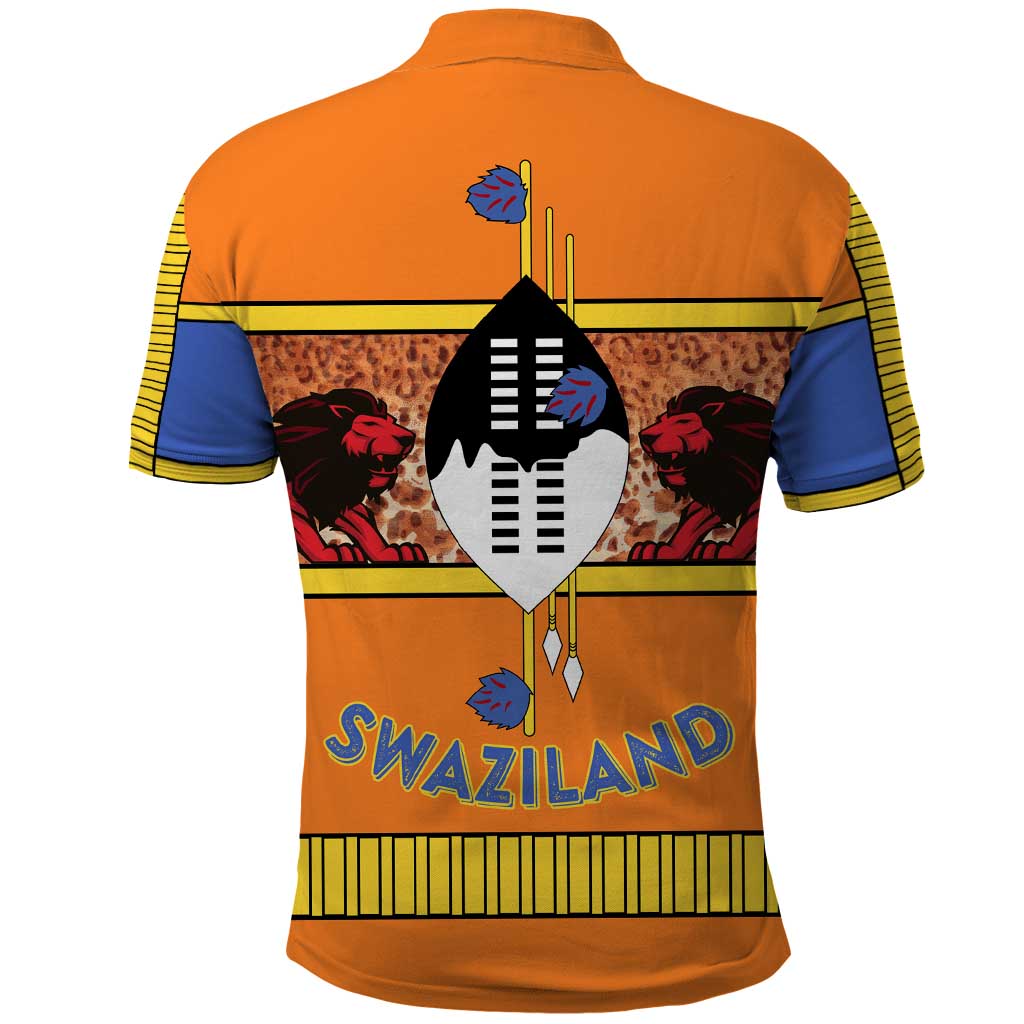 Swaziland Polo Shirt Lion Shield and Leopard Print Tribal Design TS04