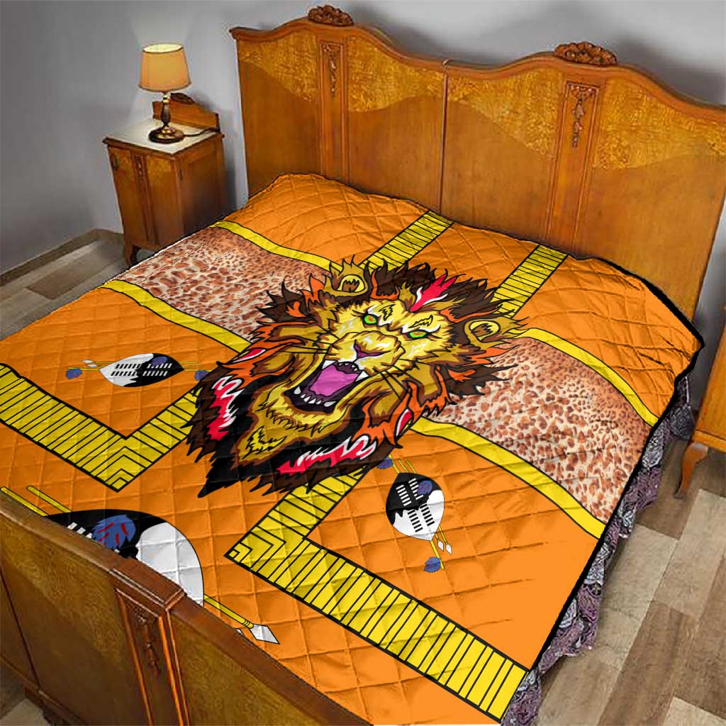 Swaziland Eswatini Quilt Lion Shield and Leopard Print Tribal Design TS04