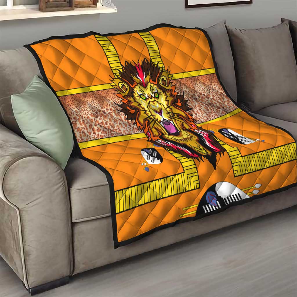 Swaziland Eswatini Quilt Lion Shield and Leopard Print Tribal Design TS04