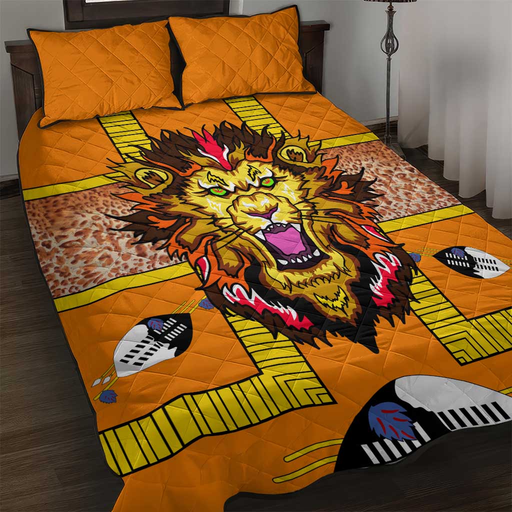 Swaziland Eswatini Quilt Bed Set Lion Shield and Leopard Print Tribal Design TS04