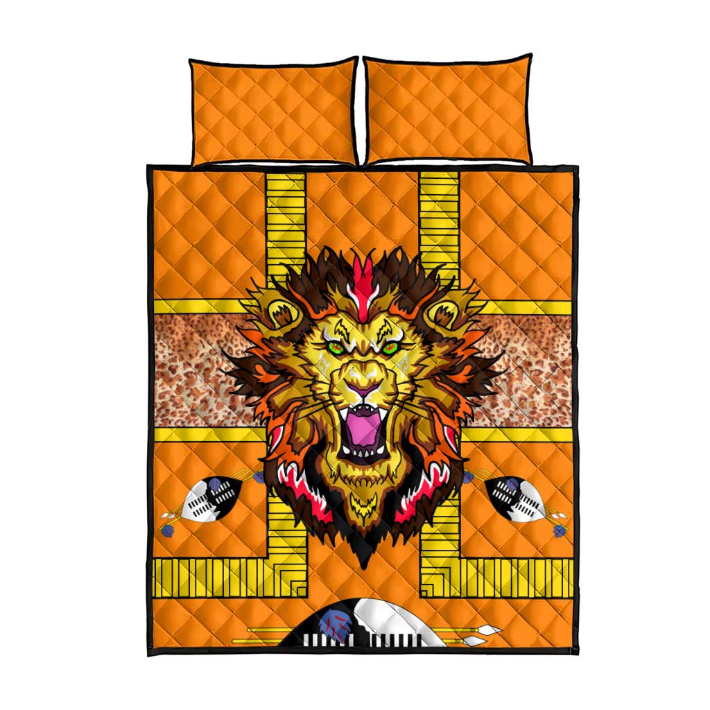 Swaziland Eswatini Quilt Bed Set Lion Shield and Leopard Print Tribal Design TS04