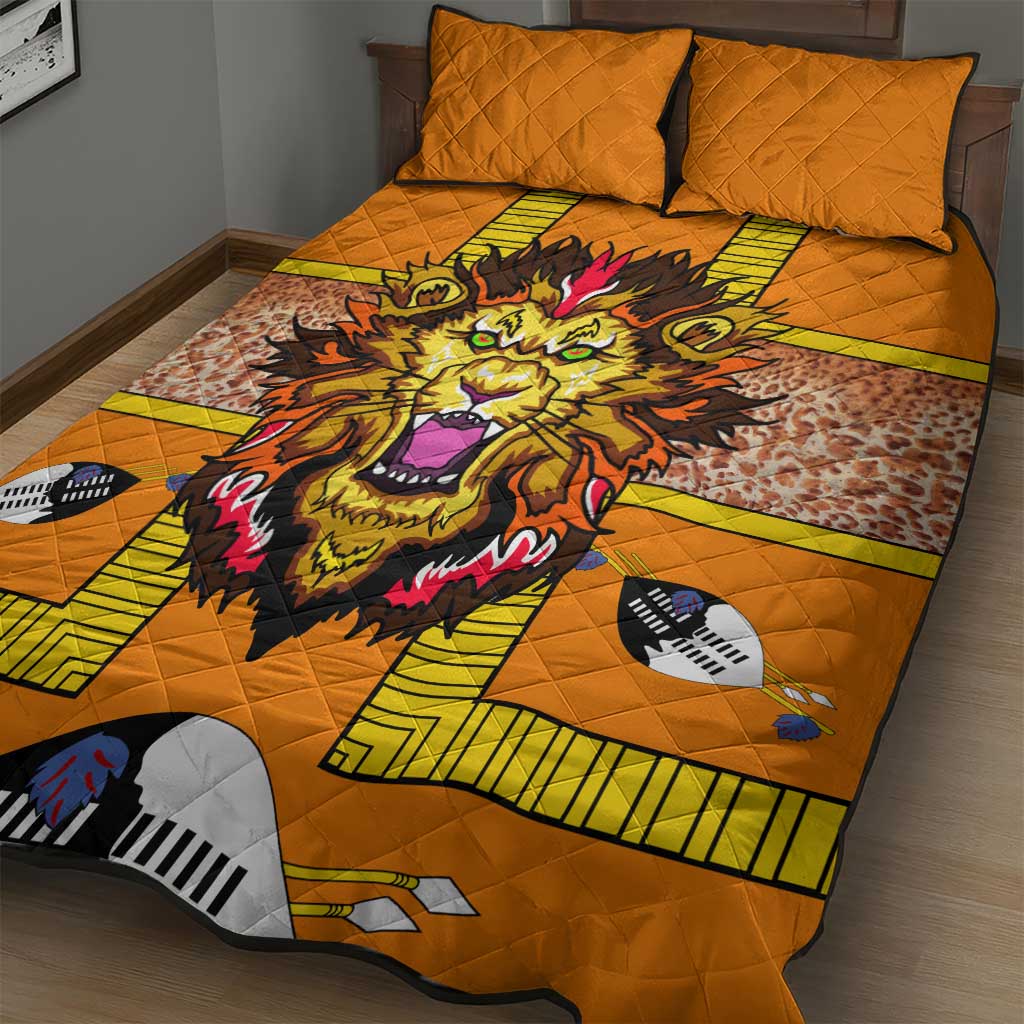 Swaziland Eswatini Quilt Bed Set Lion Shield and Leopard Print Tribal Design TS04
