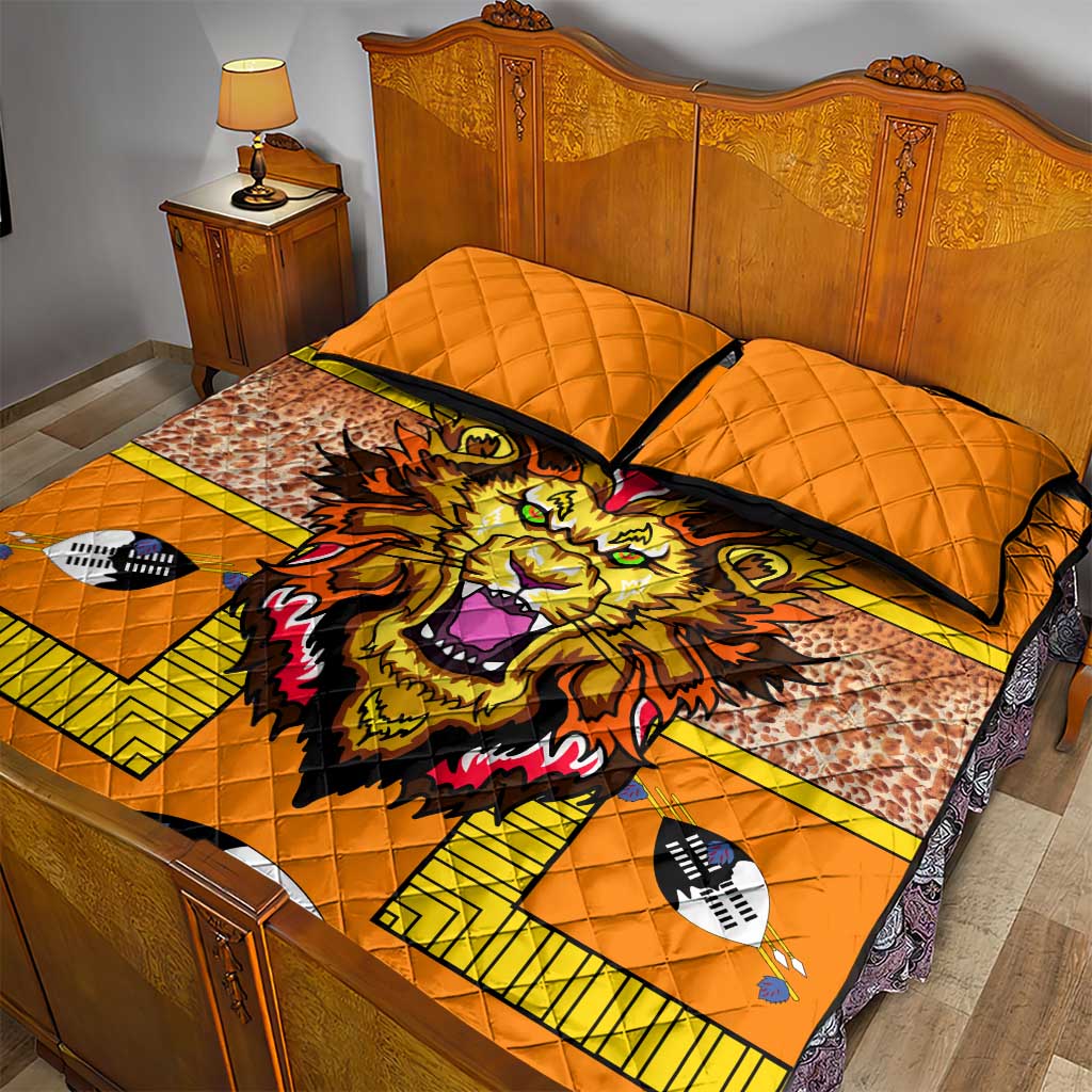 Swaziland Eswatini Quilt Bed Set Lion Shield and Leopard Print Tribal Design TS04