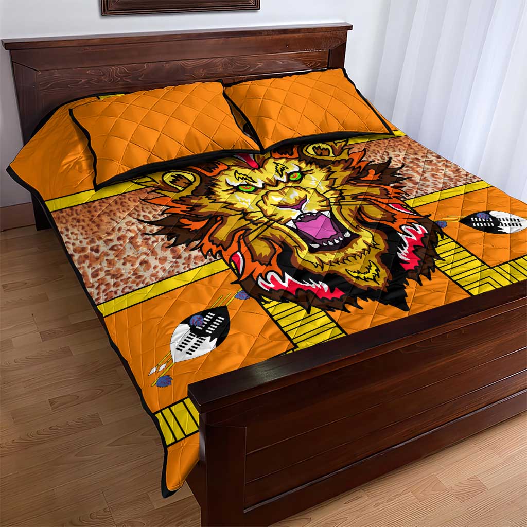 Swaziland Eswatini Quilt Bed Set Lion Shield and Leopard Print Tribal Design TS04