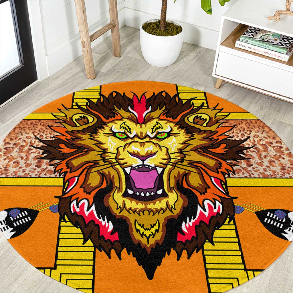 Swaziland Eswatini Round Carpet Lion Shield and Leopard Print Tribal Design TS04