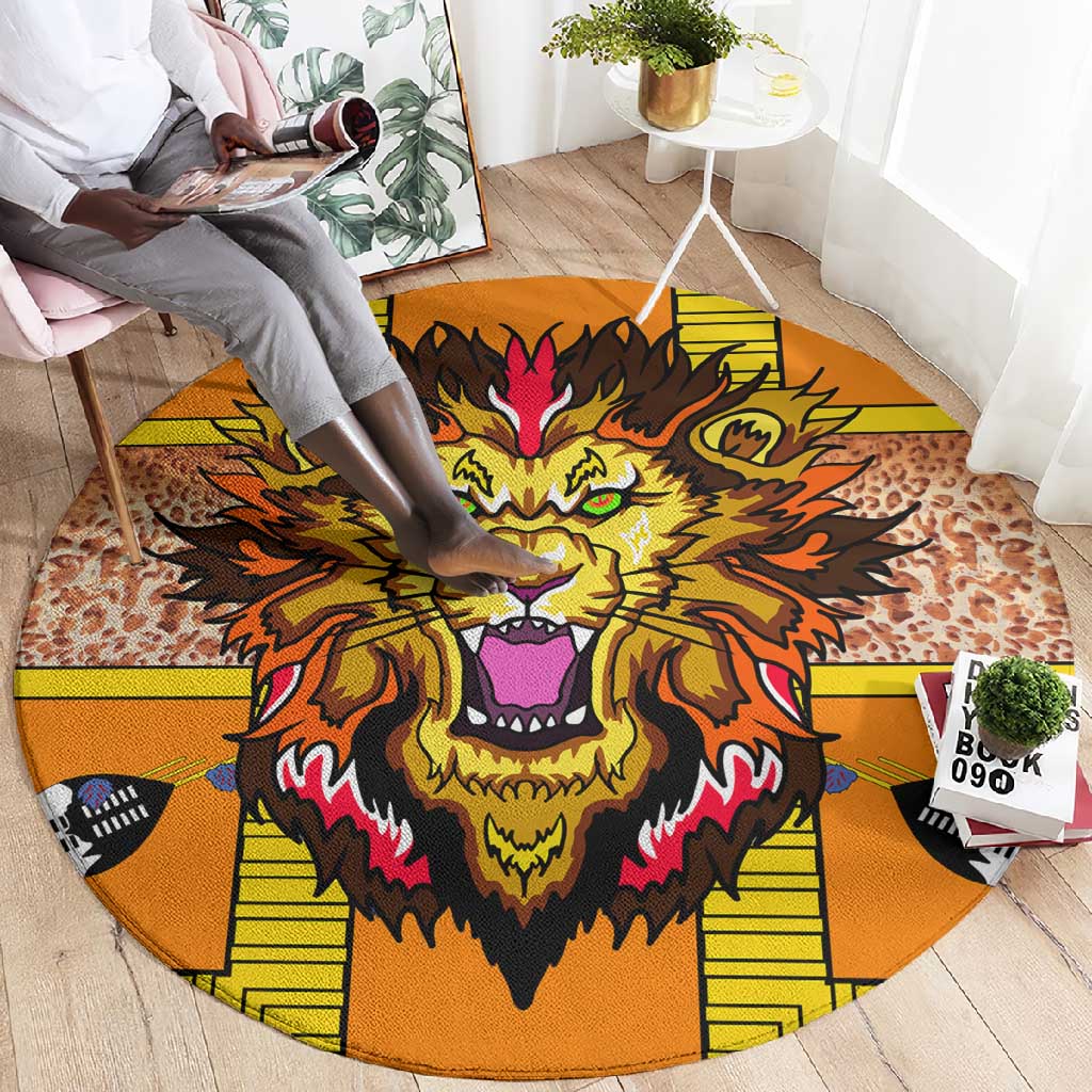 Swaziland Eswatini Round Carpet Lion Shield and Leopard Print Tribal Design TS04