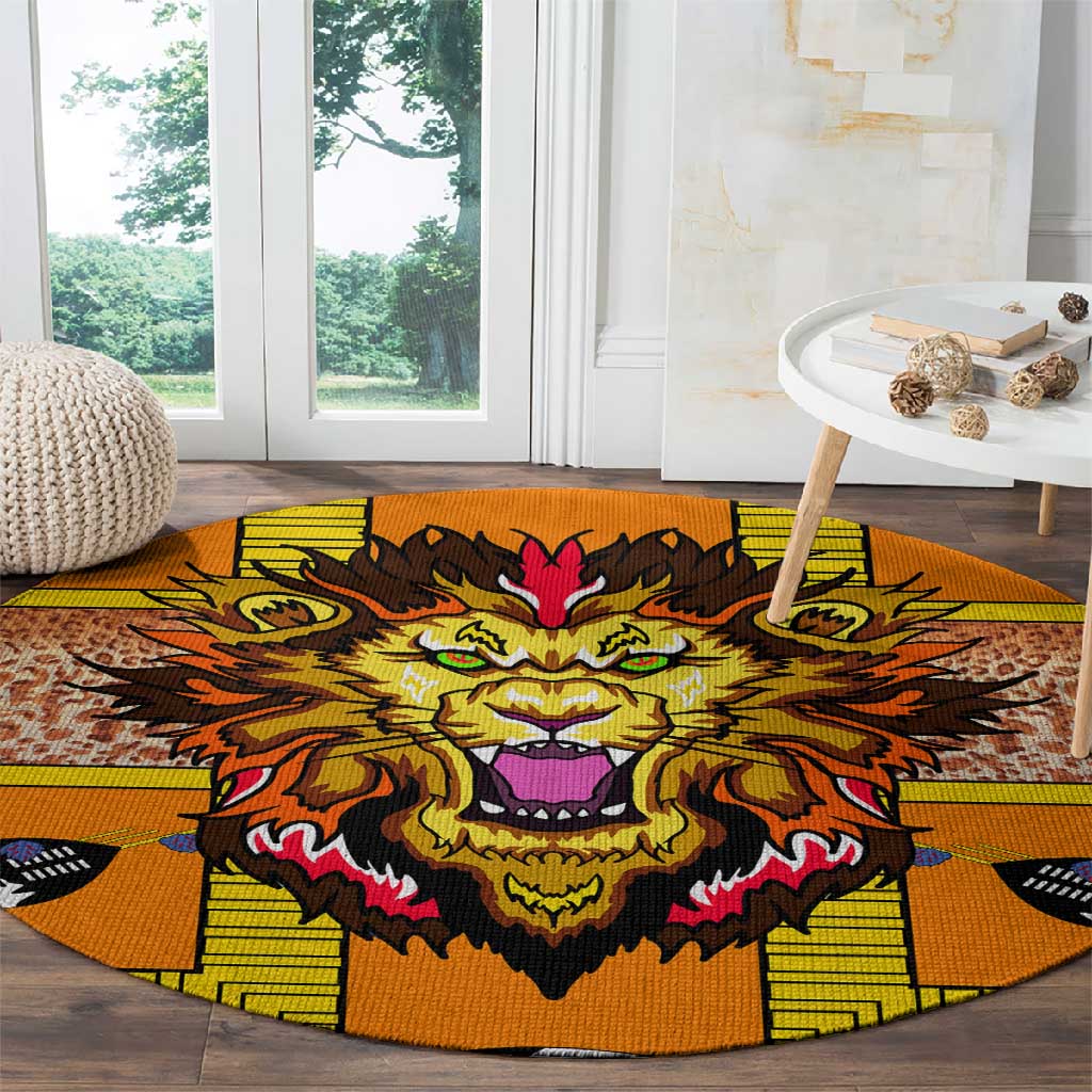 Swaziland Eswatini Round Carpet Lion Shield and Leopard Print Tribal Design TS04