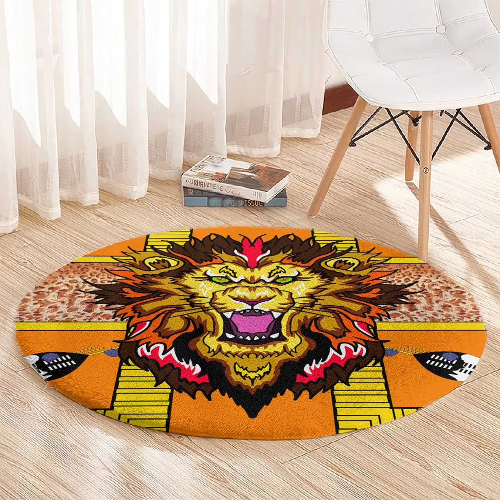 Swaziland Eswatini Round Carpet Lion Shield and Leopard Print Tribal Design TS04