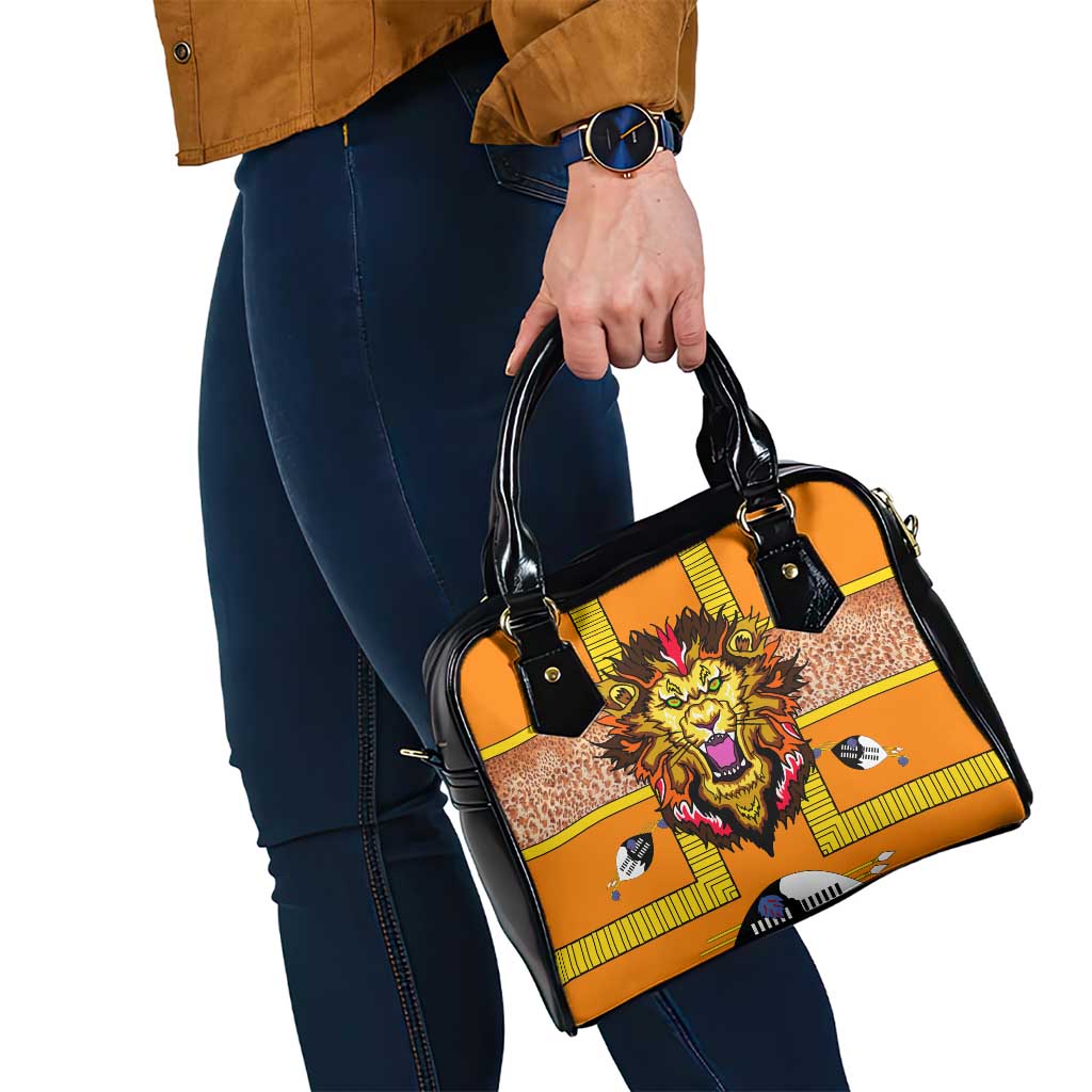 Swaziland Shoulder Handbag Lion Shield and Leopard Print Tribal Design TS04