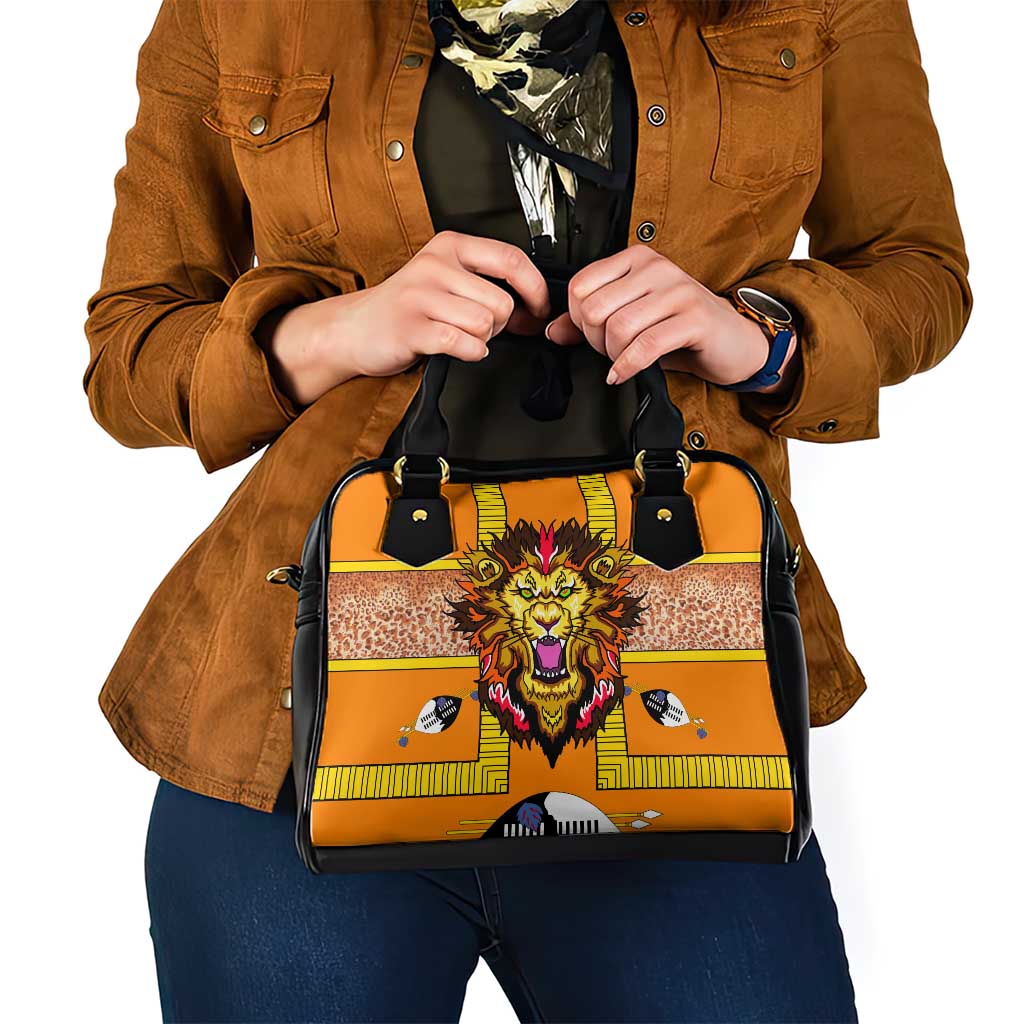 Swaziland Shoulder Handbag Lion Shield and Leopard Print Tribal Design TS04