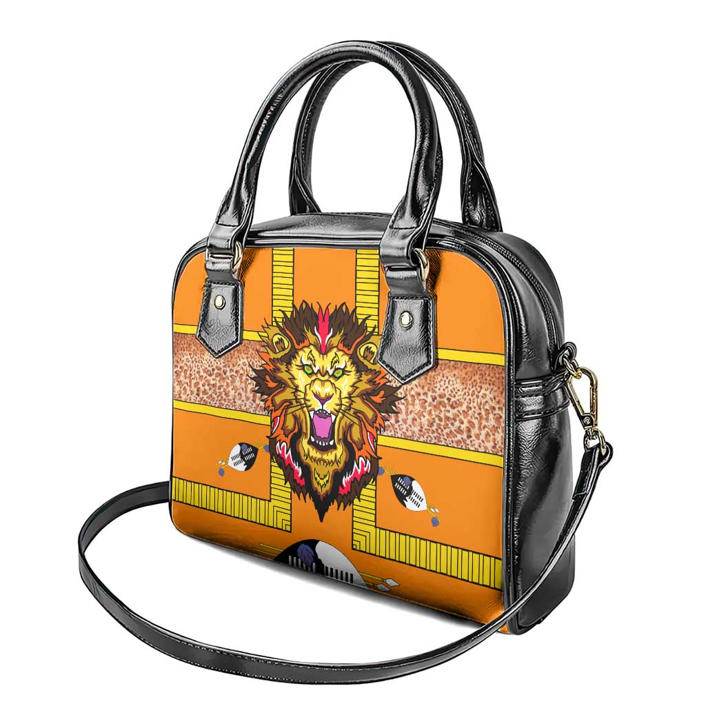 Swaziland Shoulder Handbag Lion Shield and Leopard Print Tribal Design TS04