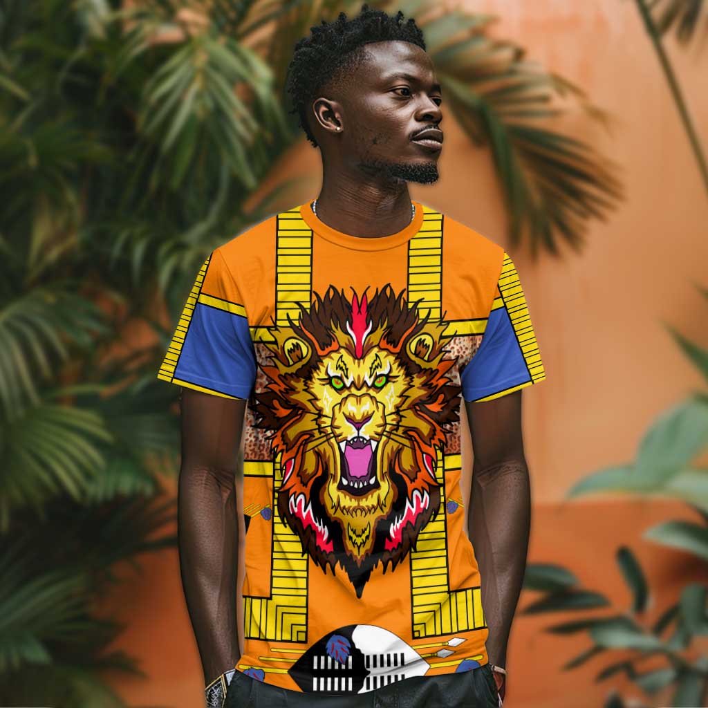 Swaziland Eswatini T shirt Lion Shield and Leopard Print Tribal Design TS04