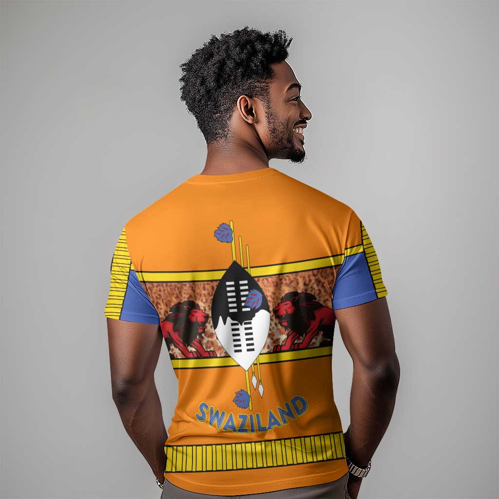 Swaziland Eswatini T shirt Lion Shield and Leopard Print Tribal Design TS04