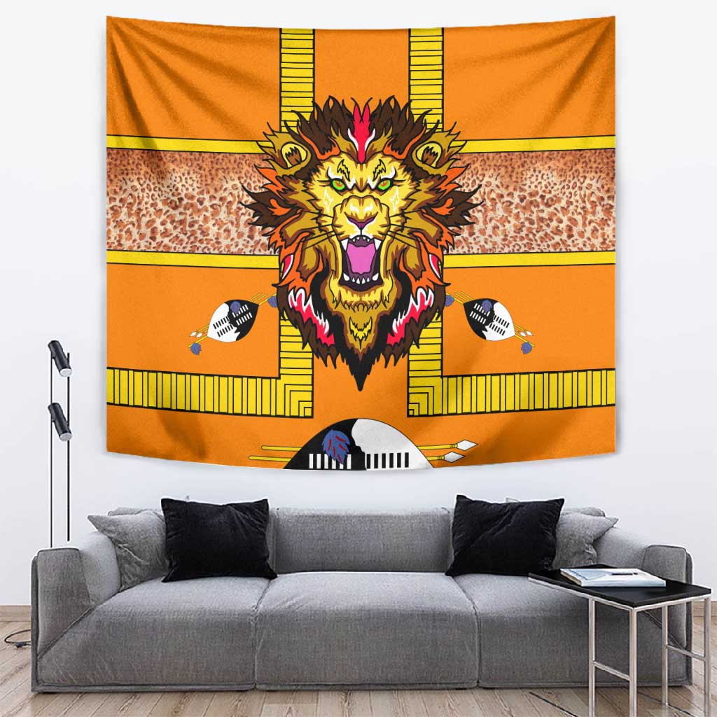 Swaziland Eswatini Tapestry Lion Shield and Leopard Print Tribal Design TS04