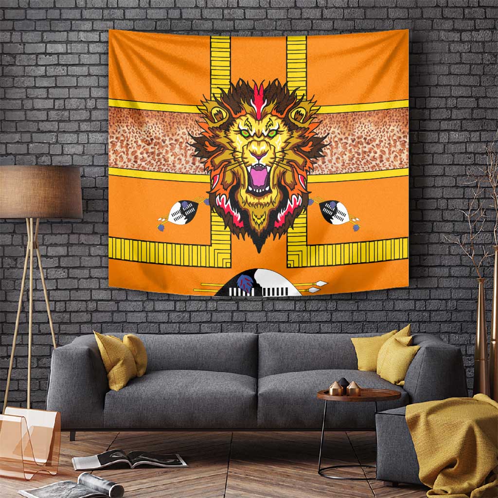 Swaziland Eswatini Tapestry Lion Shield and Leopard Print Tribal Design TS04