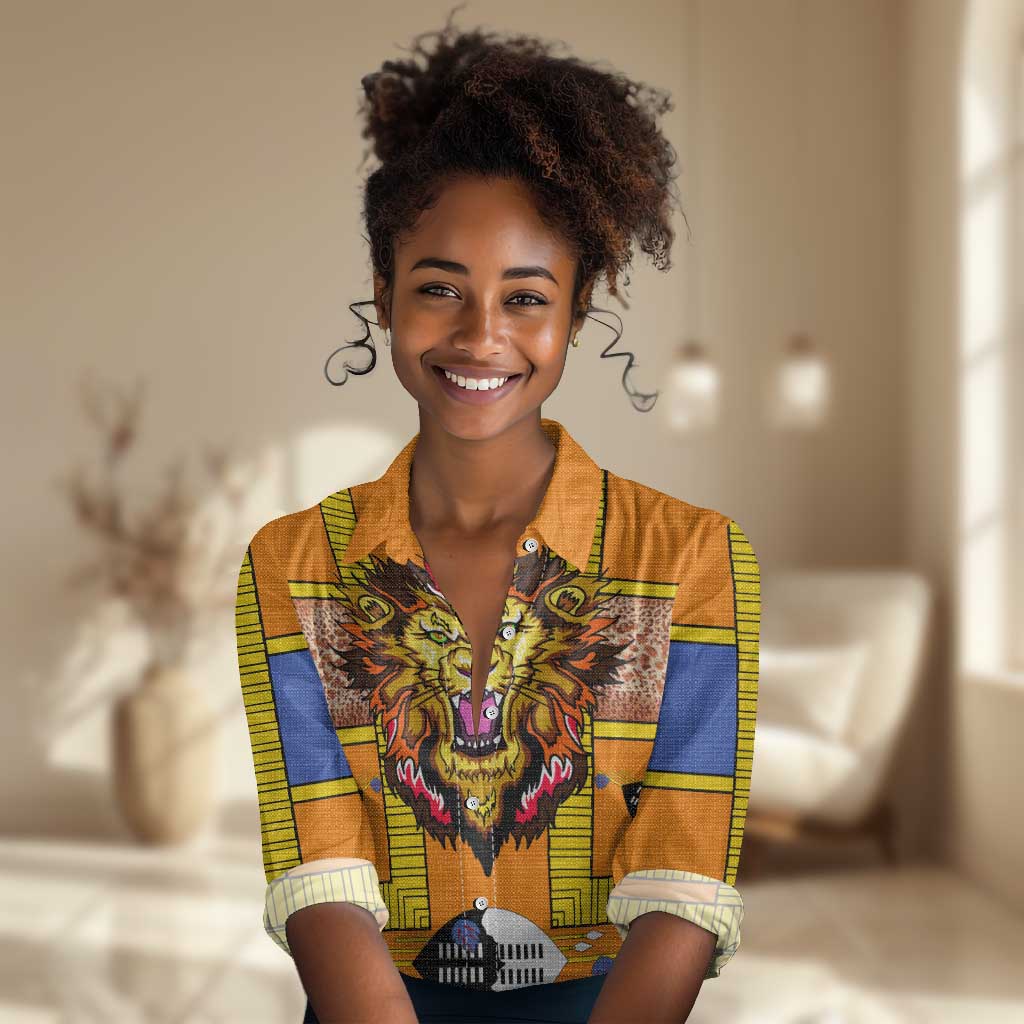 Swaziland Eswatini Women Casual Shirt Lion Shield and Leopard Print Tribal Design TS04