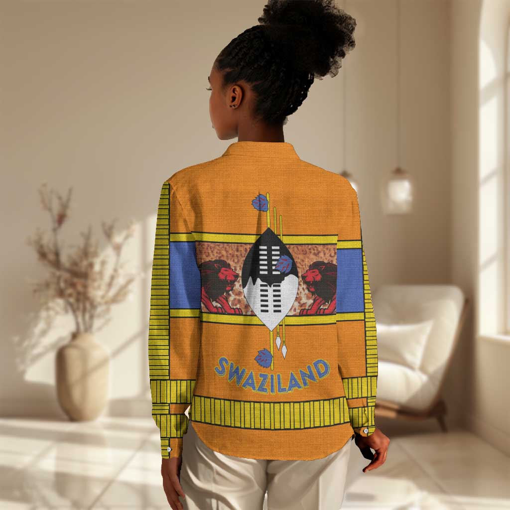 Swaziland Eswatini Women Casual Shirt Lion Shield and Leopard Print Tribal Design TS04