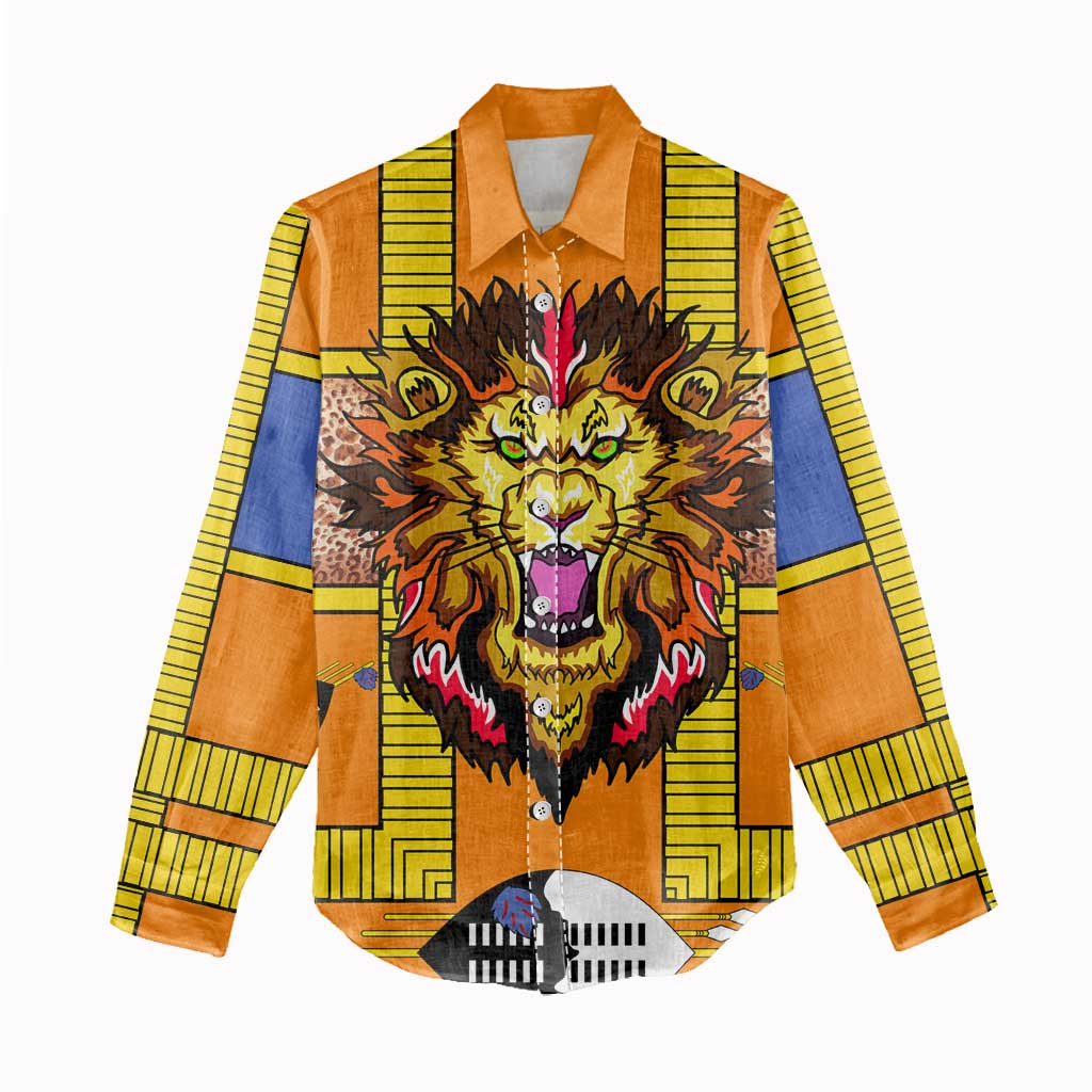 Swaziland Eswatini Women Casual Shirt Lion Shield and Leopard Print Tribal Design TS04