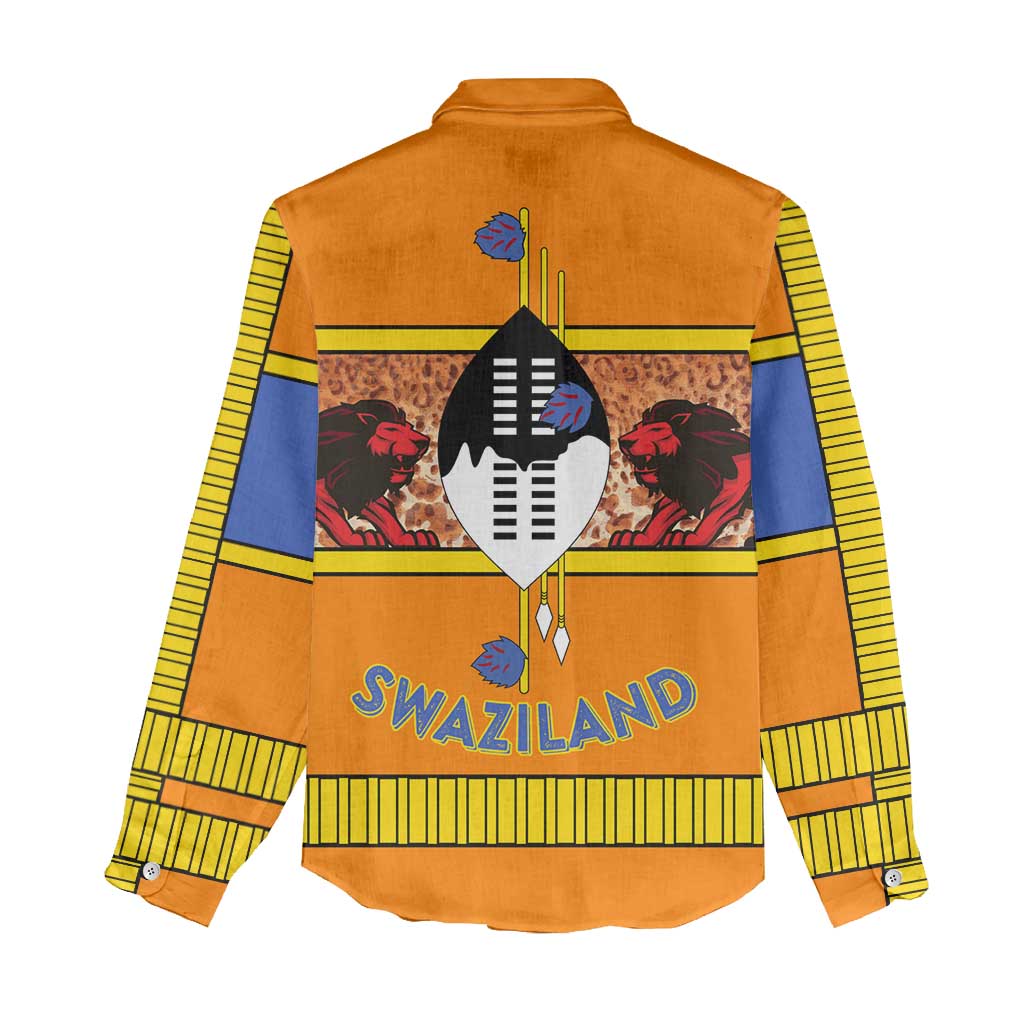 Swaziland Eswatini Women Casual Shirt Lion Shield and Leopard Print Tribal Design TS04
