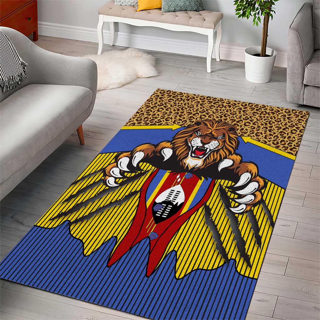 Swaziland Eswatini Area Rug Coat of Arms Lion Elephant Shield Leopard Print Design TS04