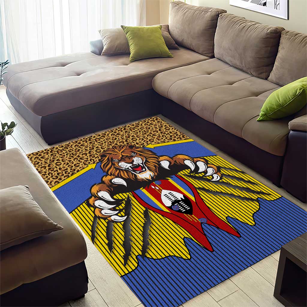 Swaziland Eswatini Area Rug Coat of Arms Lion Elephant Shield Leopard Print Design TS04